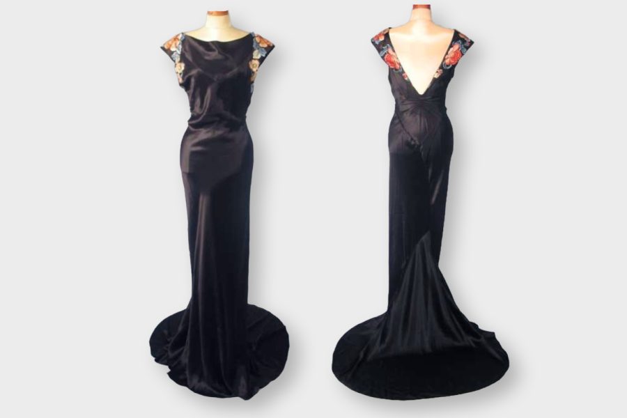 Long bias-cut black 1930s dress